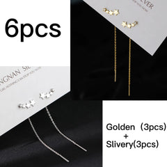 Long Wire Tassel Thread Chain Climb Heart Beads Pendants Drop Earrings