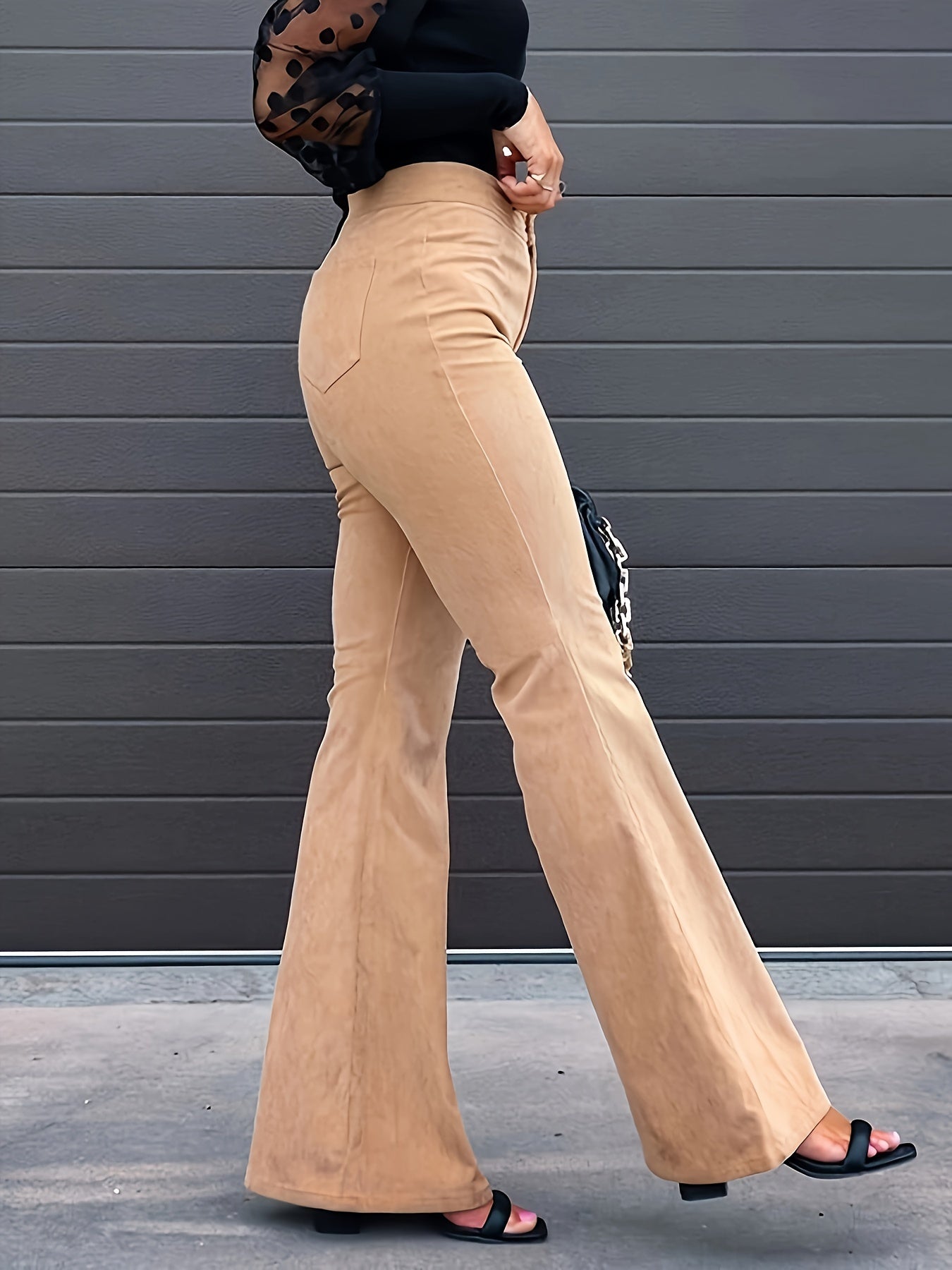  Corduroy Button Fly Flared Leg Trousers