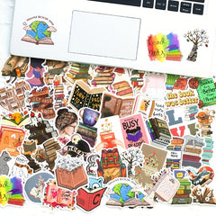 50pcs Book Reading Stickers for Laptops Water Bottles Cars