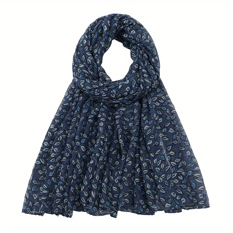 Dark Leaf Print Voile Scarf Boho Vintage Shawl Head Wrap