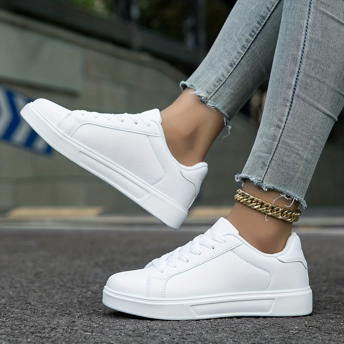 Faux Leather Soft Bottom Skate Shoes Non Slip Preppy School Sneakers