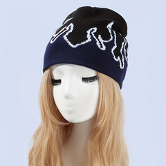 Y2K Flame Star Jacquard Beanie Hip Hop Knitted Warm Hat