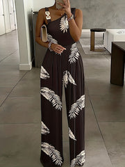Floral Print Wide Leg Jumpsuit with Chain Straps