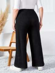  Solid Ribbed High Rise Wide Leg Trousers