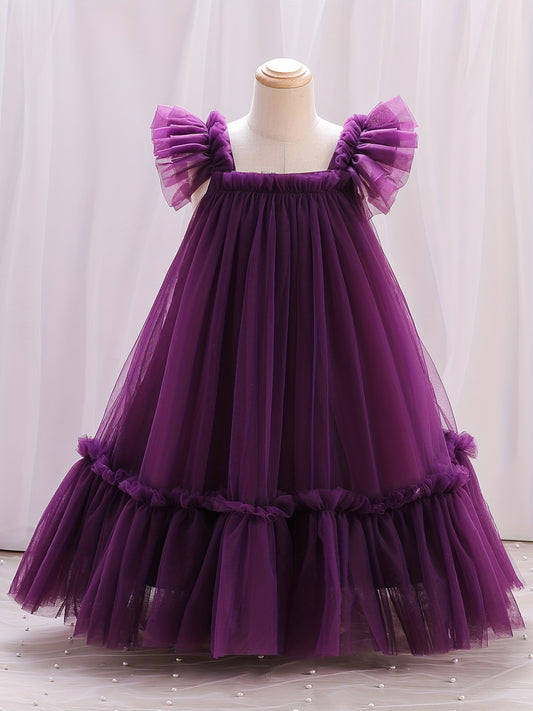Girl's Princess Dress Ruffle With Tulle Skirt for Party Wedding Pageant Ceremony