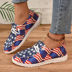 Women's Flag Pattern Shoes Lace Up Low Top Lightweight Casual Flat Shoes