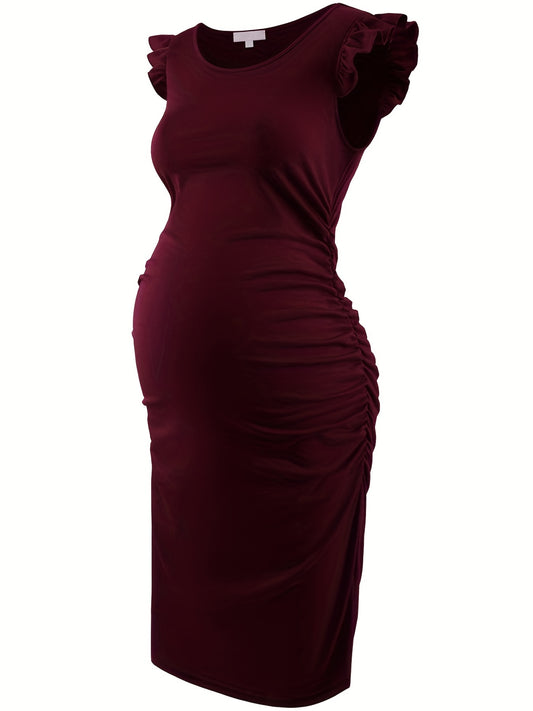 Maternity Ruffle Sleeve Dress for Summer Holiday Party