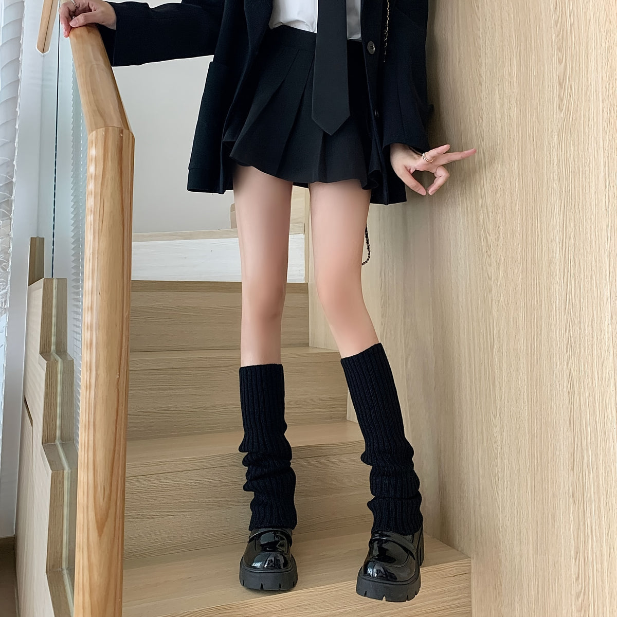 Ribbed Leg Warmers Knitted Knee High Socks Women's Stockings