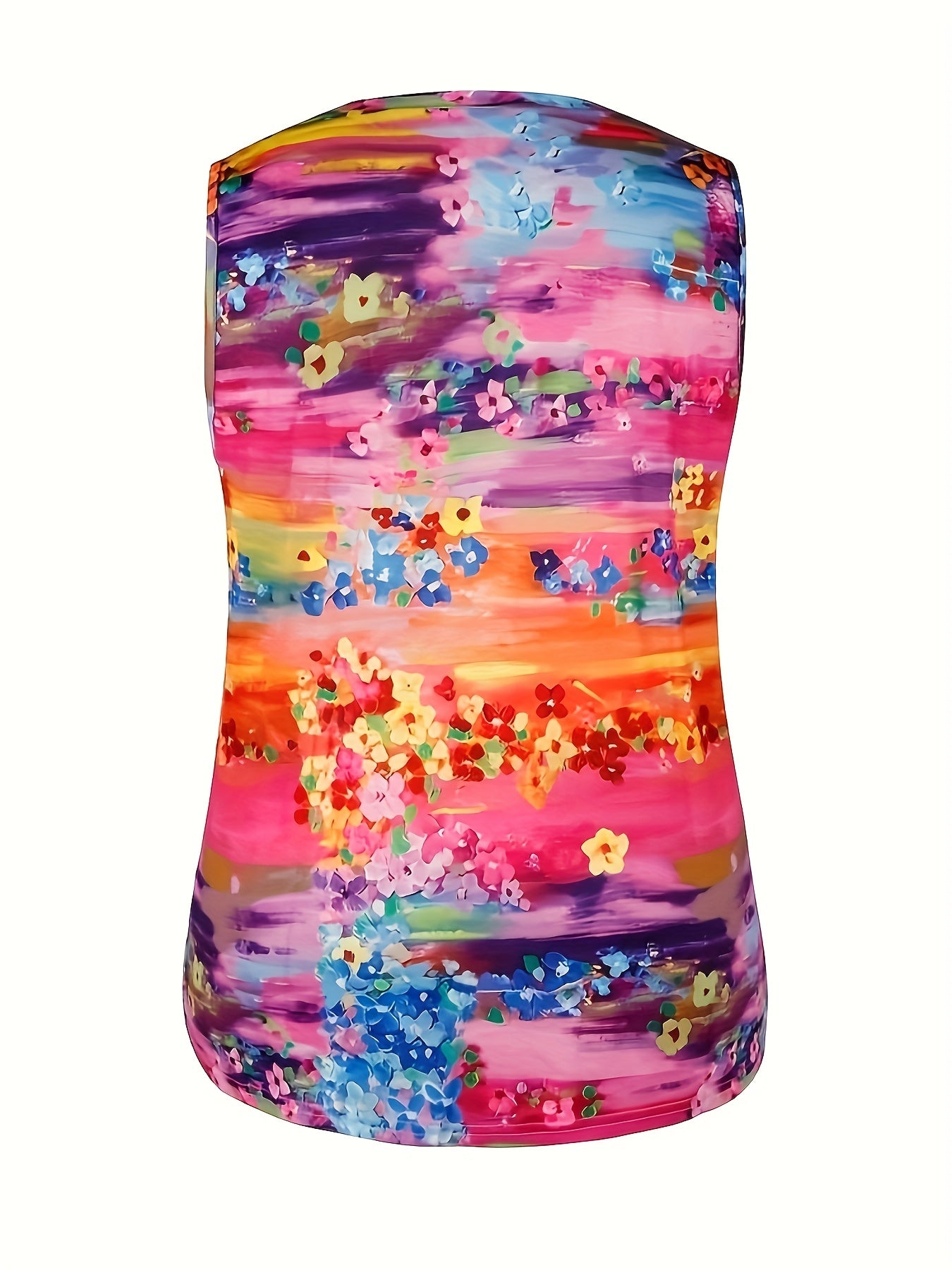  Women's Ombre & Floral Print V Neck Tank Top