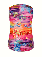  Women's Ombre & Floral Print V Neck Tank Top