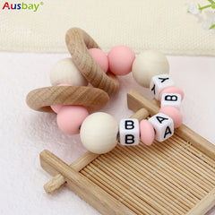 Customizable Wooden Teether Ring for Baby Boys and Girls