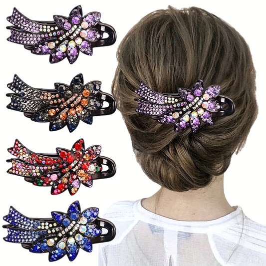 Vintage Rhinestone Flower Hair Clip Large Colorful Duck Billed Clip