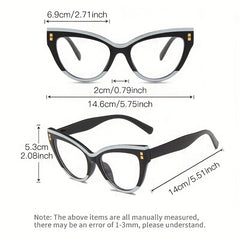 Cat Eye Clear Lens Glasses For Women Men Casual Rivet Decor Anti Light Glasses