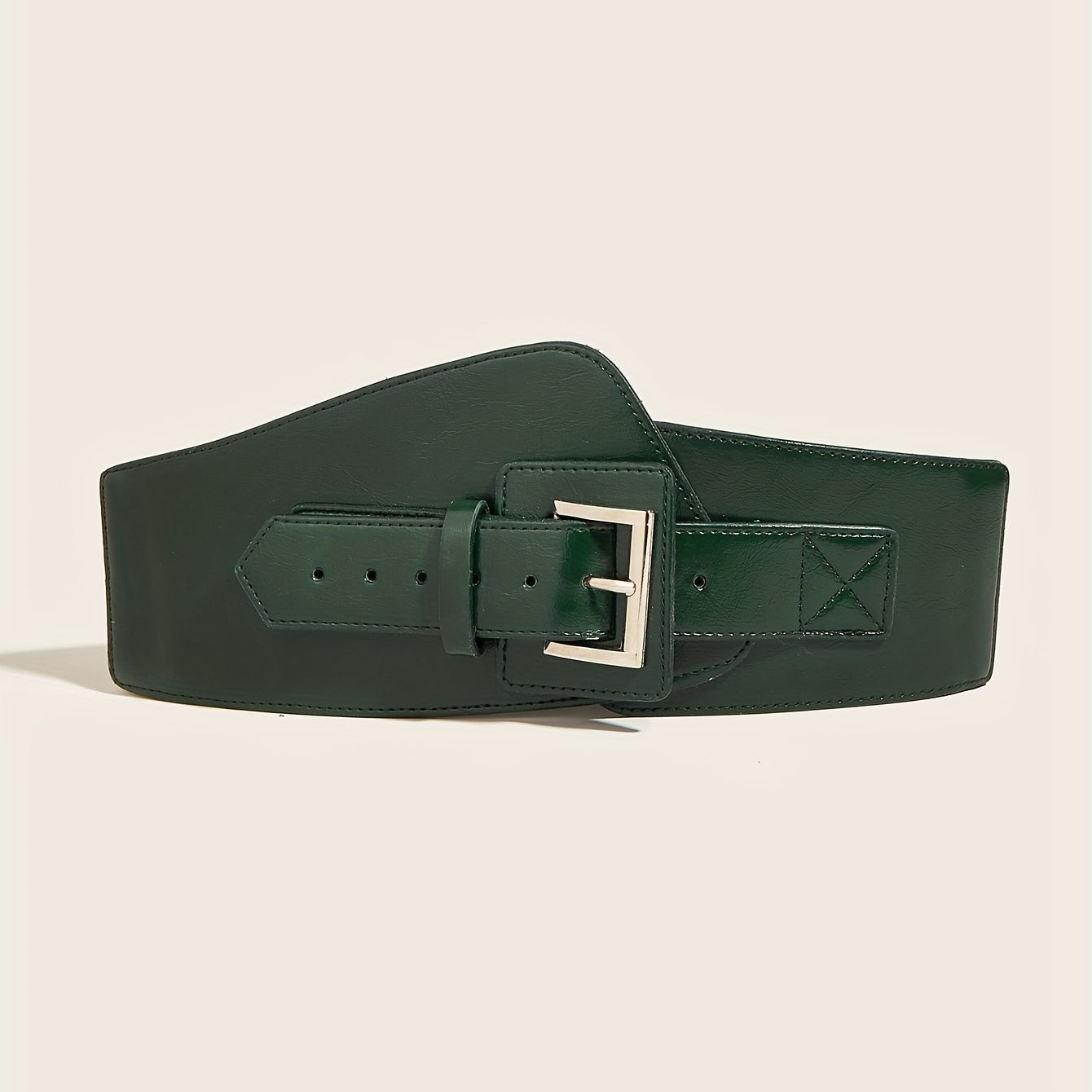 Vintage PU Belt Square Pin Buckle Classic Elastic Wide Waistband