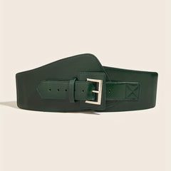 Vintage PU Belt Square Pin Buckle Classic Elastic Wide Waistband