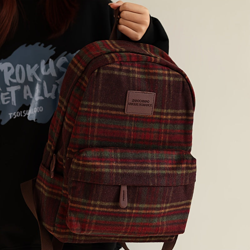 Checkered Junior High School Schoolbag Girls College Students Backpack