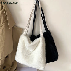 Fluffy Shoulder Handbag for Women Faux Fur Tote Shopper