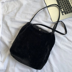 Fluffy Shoulder Handbag for Women Faux Fur Tote Shopper