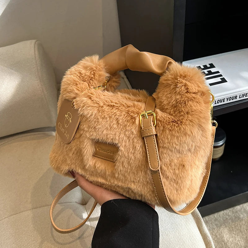 Plush Crossbody Bags Chain Saddle Bag Handbags Totes
