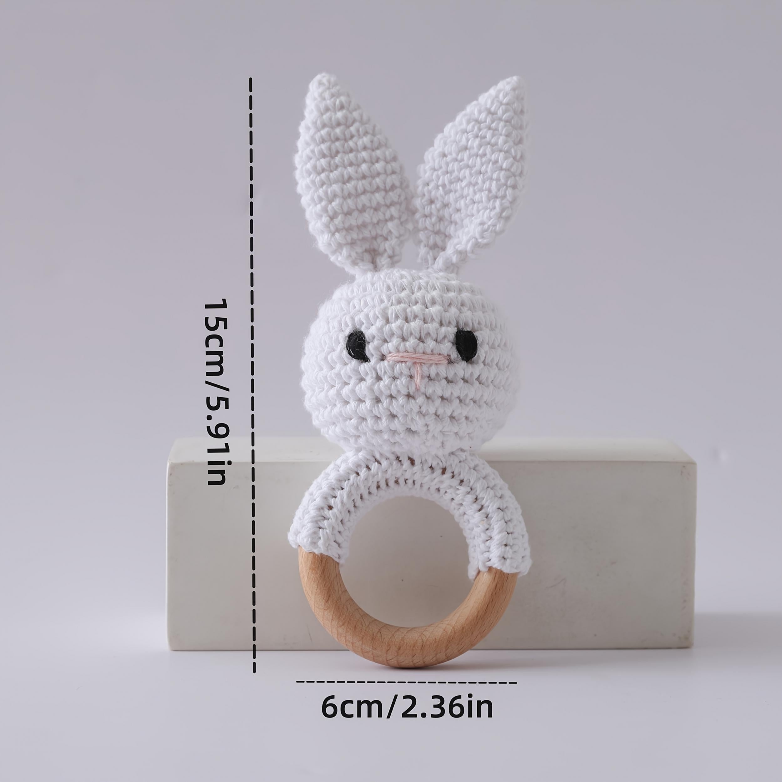 Crochet Bunny Rattle Toy with Wooden Ring - Perfect Kids Keepsake Gift