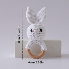 Crochet Bunny Rattle Toy with Wooden Ring - Perfect Kids Keepsake Gift