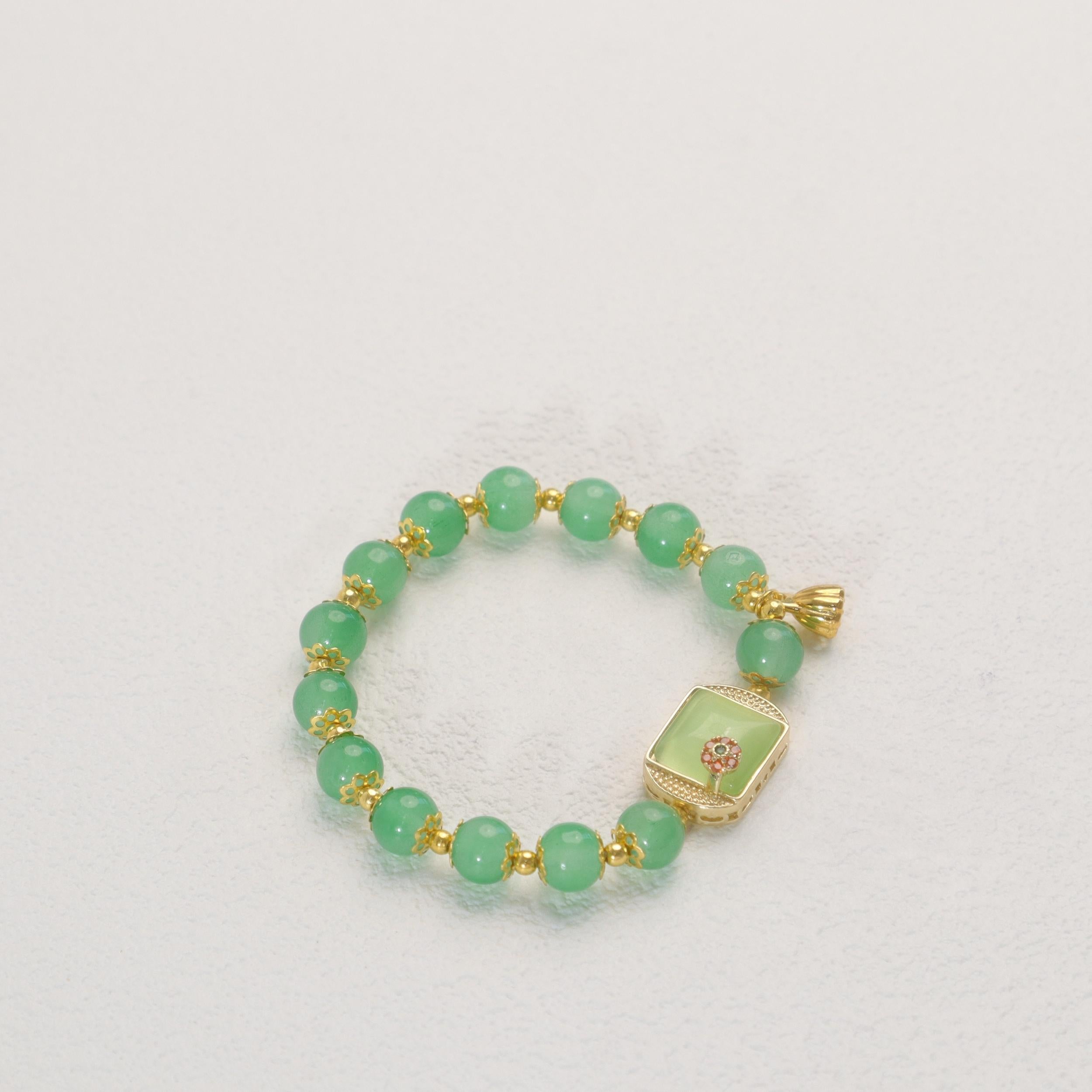 Green Gemstone Lotus Bracelet - Perfect Gift for Her