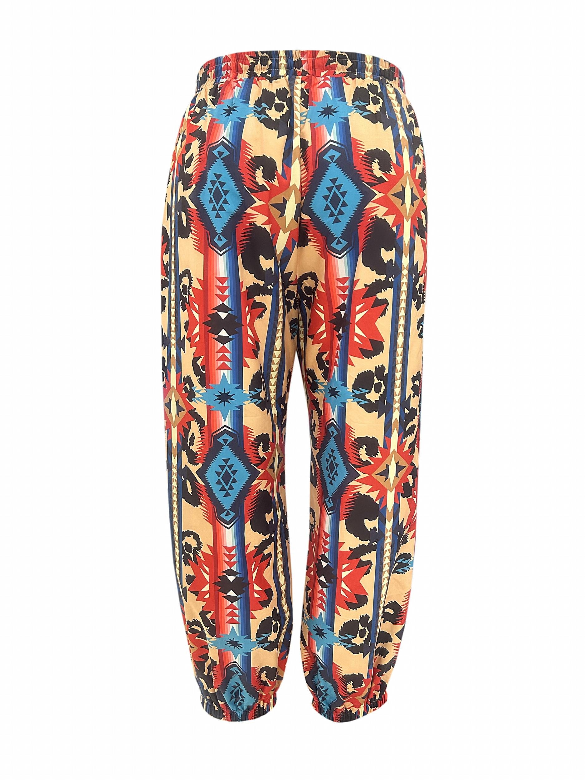  Colorblock Leopard & Southwestern Print Pants