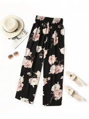Women's Plus Floral Print Drawstring Wide Leg Pants