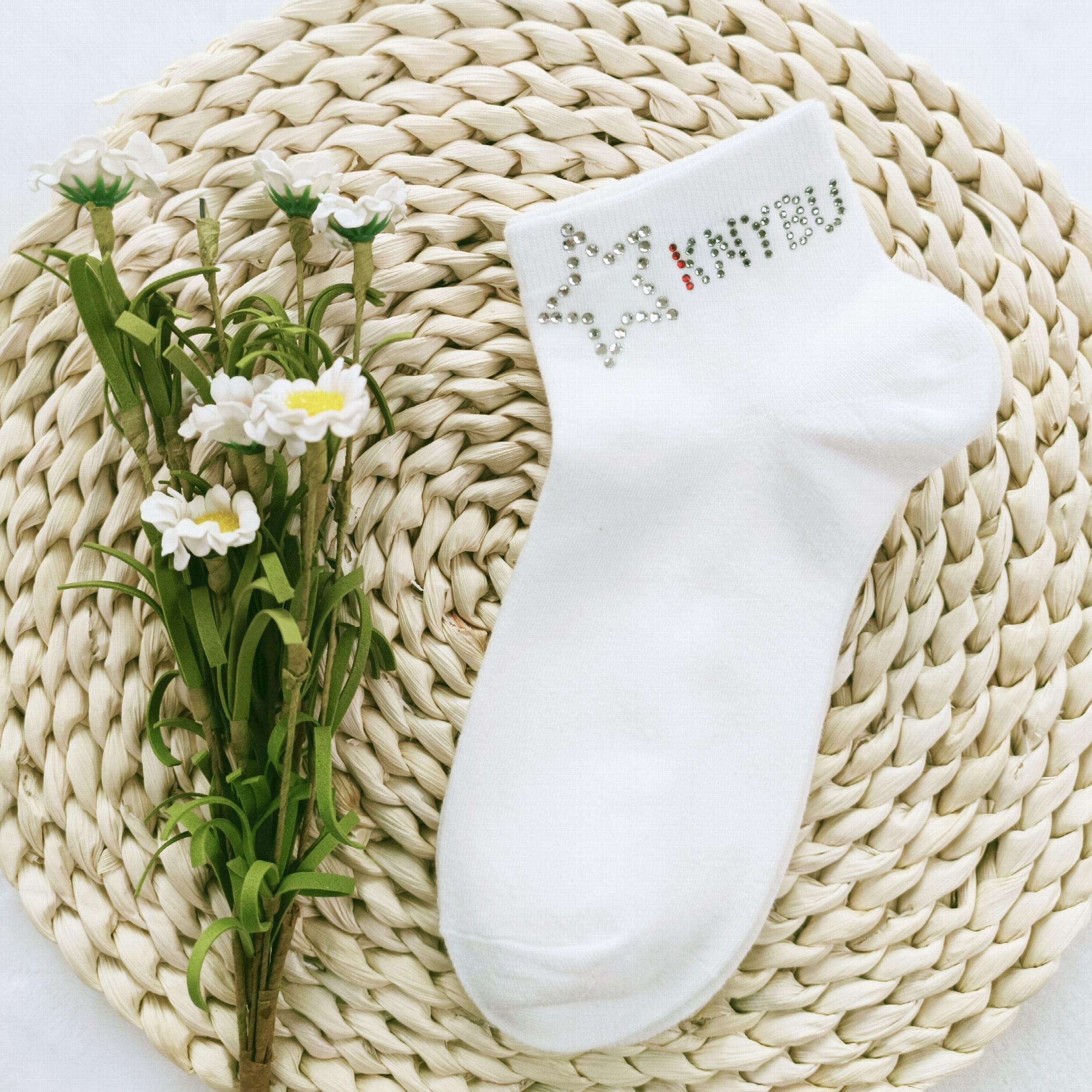 Star & Letter Rhinestone Crew Socks for Women