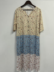  Colorblock Ditsy Print Notched Neck Dress