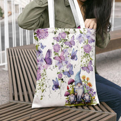 Colorful Butterfly Print Canvas Tote Bag for Daily Shopping