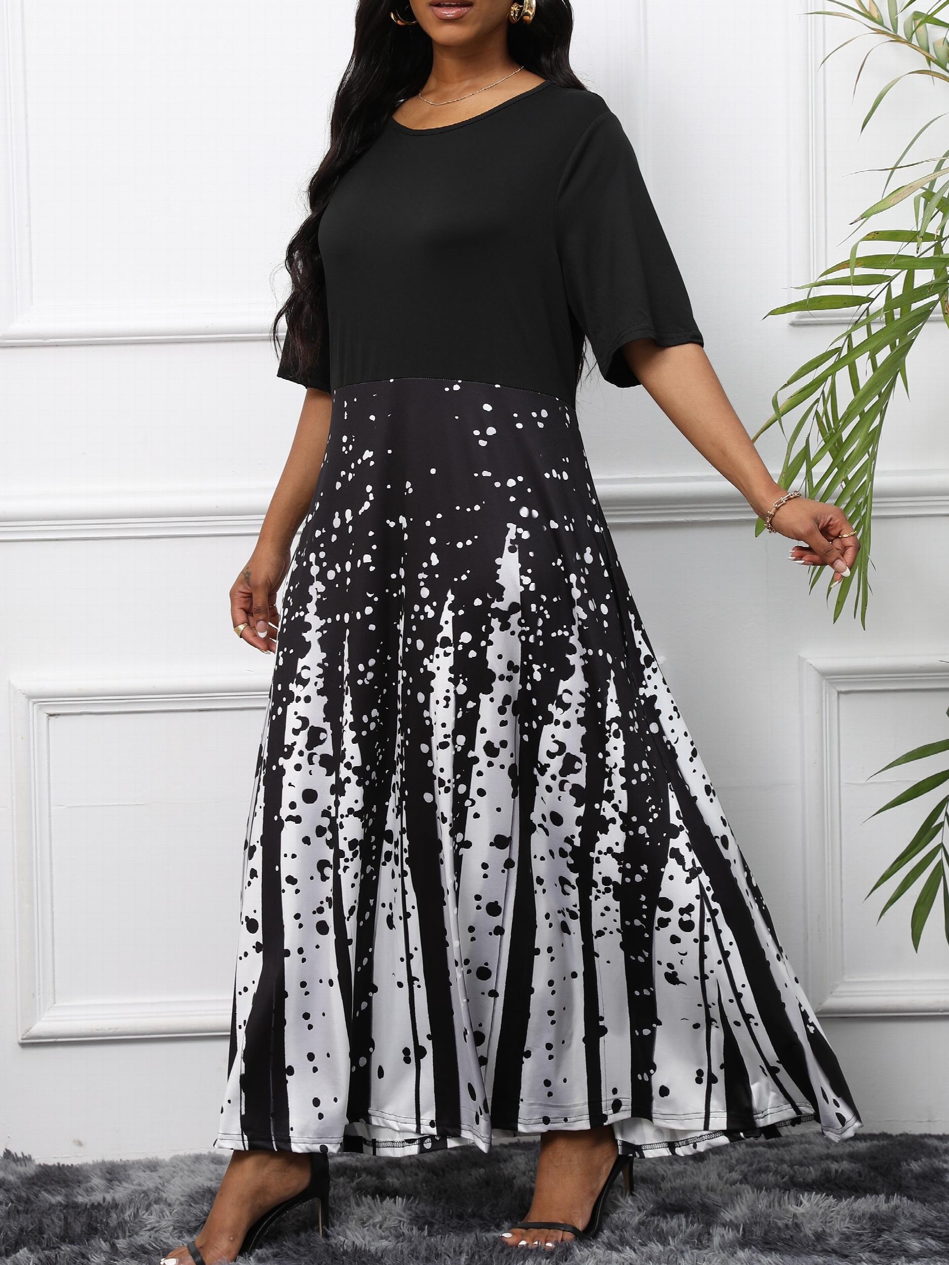  Women's Splash Print Cap Sleeve Dress with Pockets