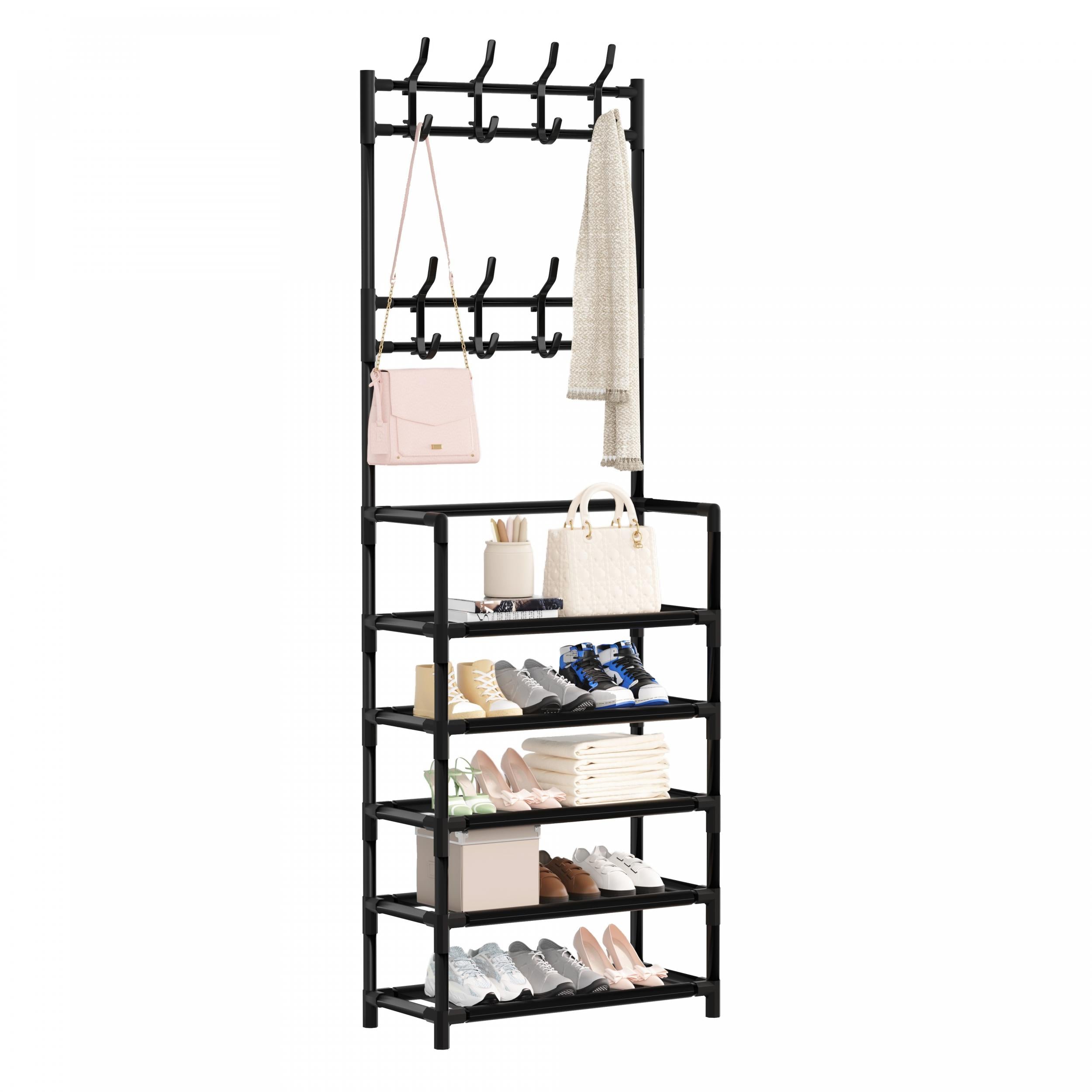 Coat Rack With Shoe Storage Shelf Freestanding Garment Rack