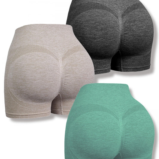 3pcs Women's Seamless Hip Lifting Yoga Sports Shorts Tummy Control