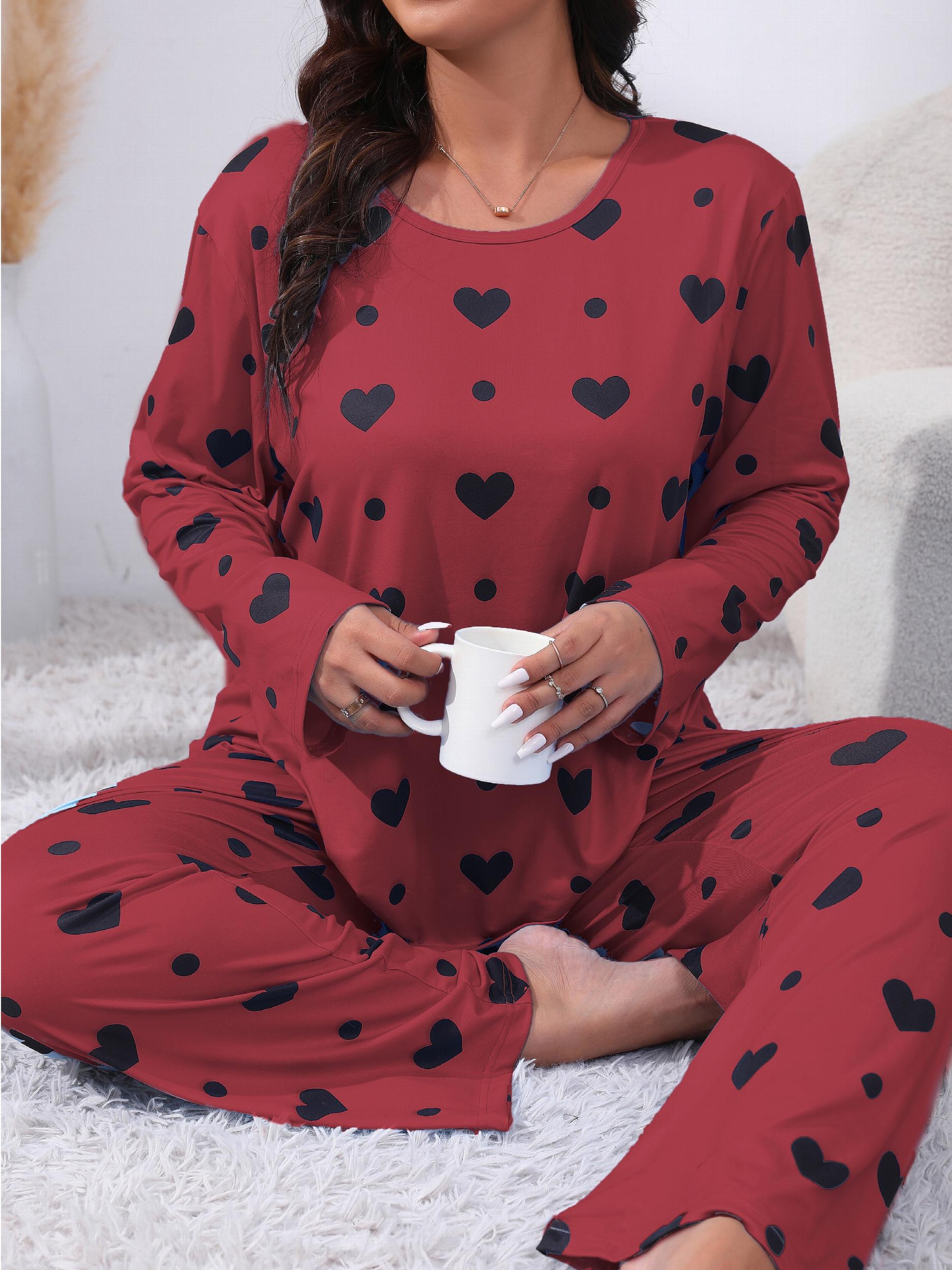  Heart Print Tee & Pants Lounge Two Piece Set
