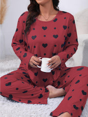  Heart Print Tee & Pants Lounge Two Piece Set