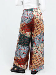  Boho Pants Women's Plus Patchwork Print Wide Leg Trousers