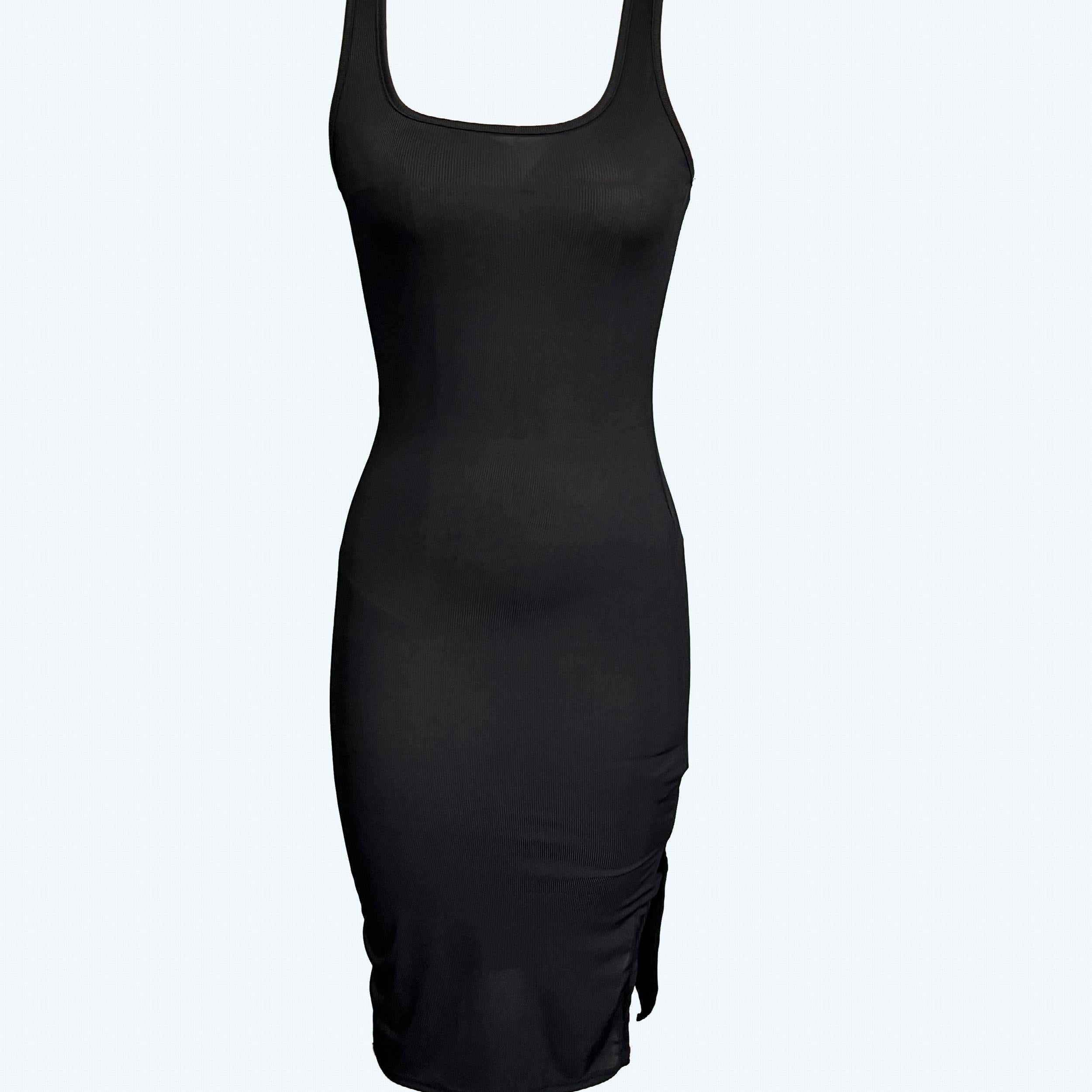 Solid Split Tank Dress Sexy Squared Neck Sleeveless Dress