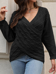  Cable Knit Wrap Cross V Neck Jumper