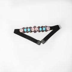 Boho Gemstone Belt Elastic Waistband Vintage PU Leather Dress Coat Girdle