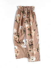  Pants Women's Plus Floral Print Tie Waist Trousers