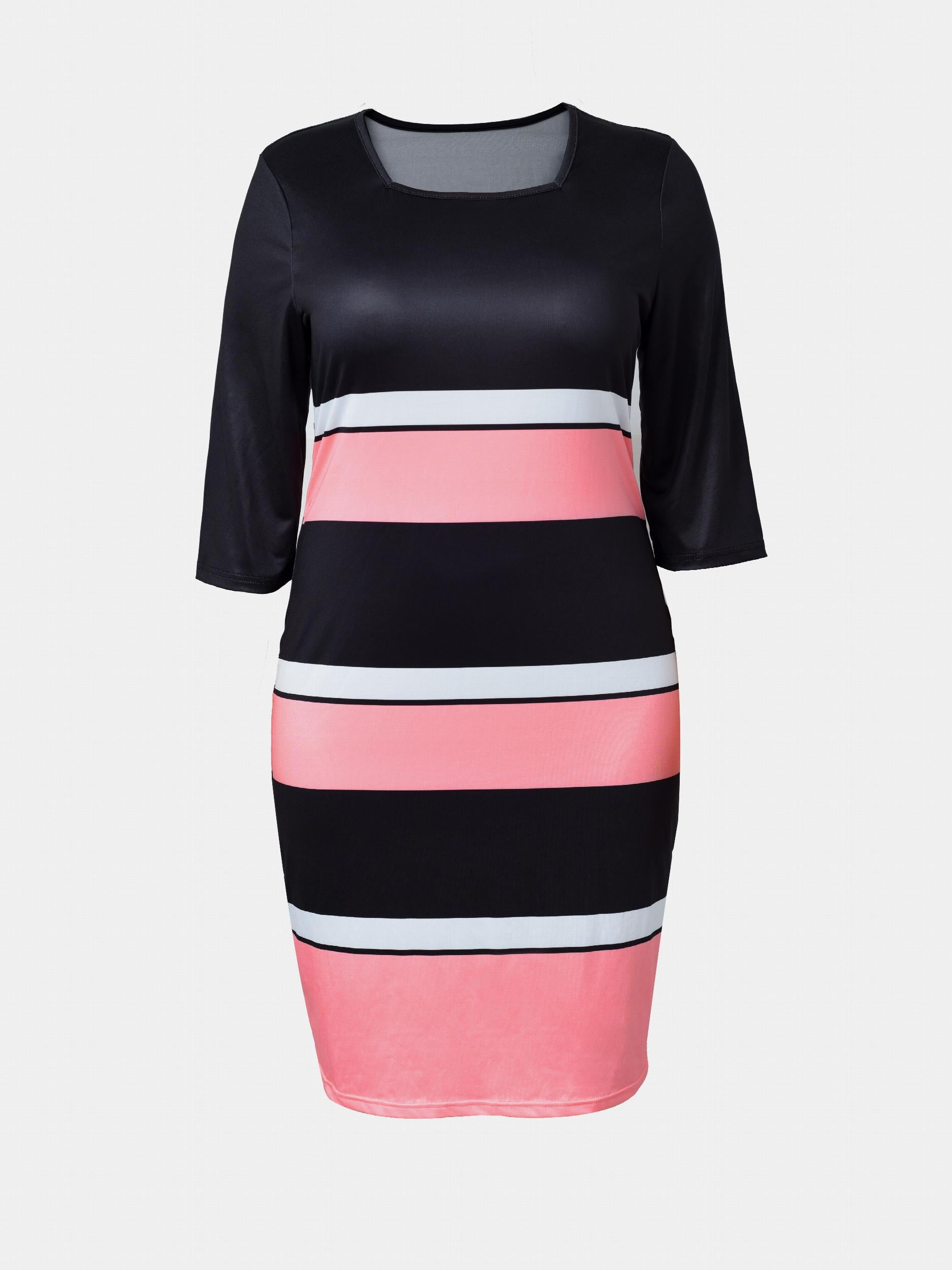  Colorblock Long Sleeve Midi Dress