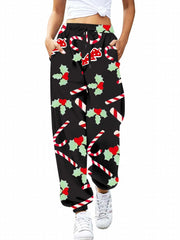  Christmas Pants Women's Plus Allover Print Elastic Drawstring Joggers