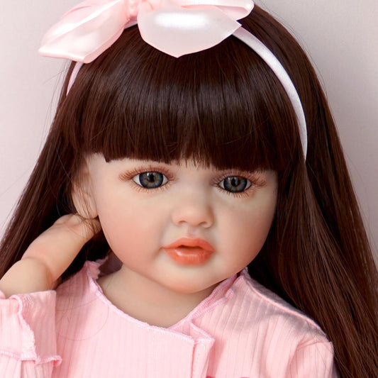22in Reborn Baby Doll Girl Long Hair Realistic Toddler Art Doll Christmas Gift