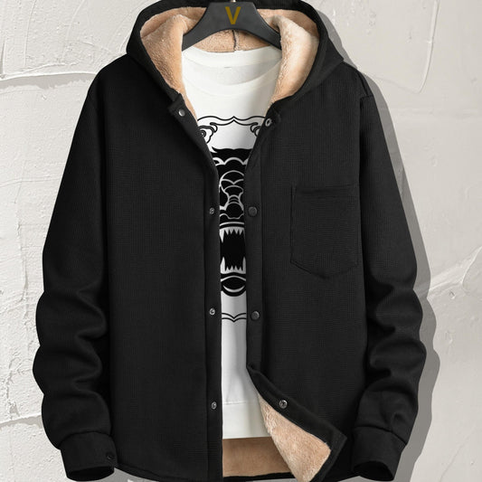 Men's Warm Fleece Hooded Jacket - Casual Medium Stretch Coat
