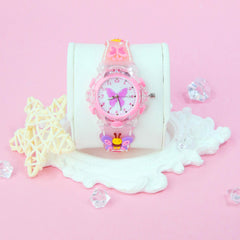 Butterfly Quartz Watch Glowing Hands Soft Silicone Strap Pink Dial Charms