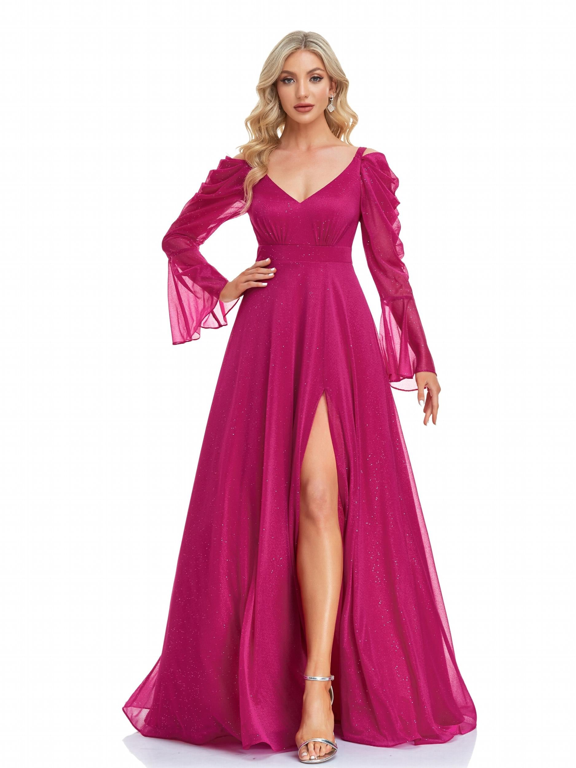 V Neck Mesh Aline Dress High Split Dress For Cocktail Party