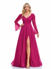 V Neck Mesh Aline Dress High Split Dress For Cocktail Party