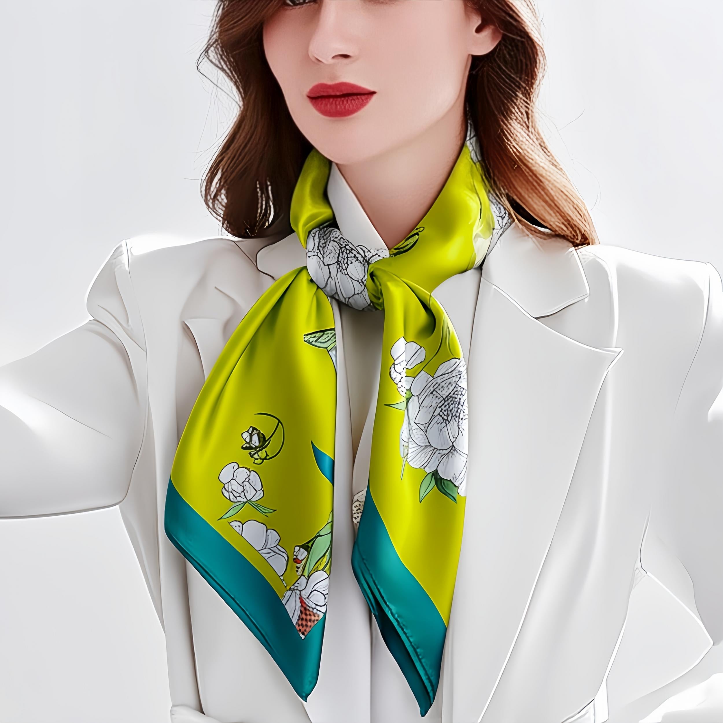 Floral Butterfly Double Sided 70 Breathable Silk Scarf