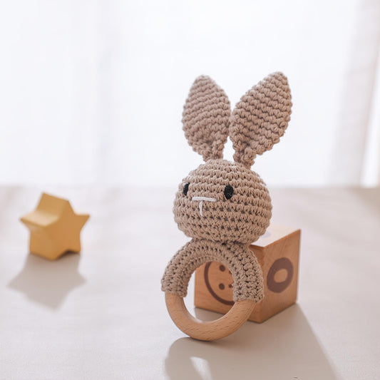 Handcrafted Crochet Bunny Rattle Toy Multicolor Textile Material